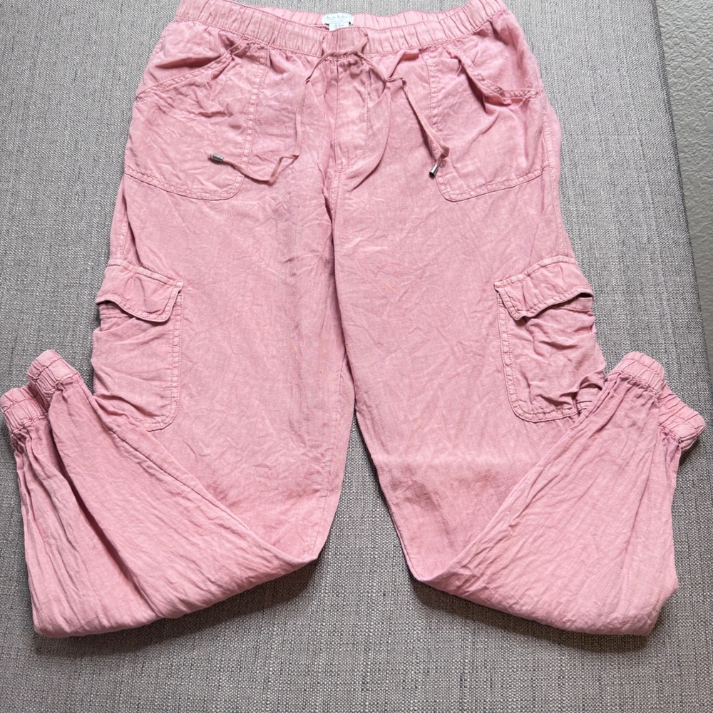 Nicole Miller New York Pink 100% Linen Cargo Jogger Pants Womens XL